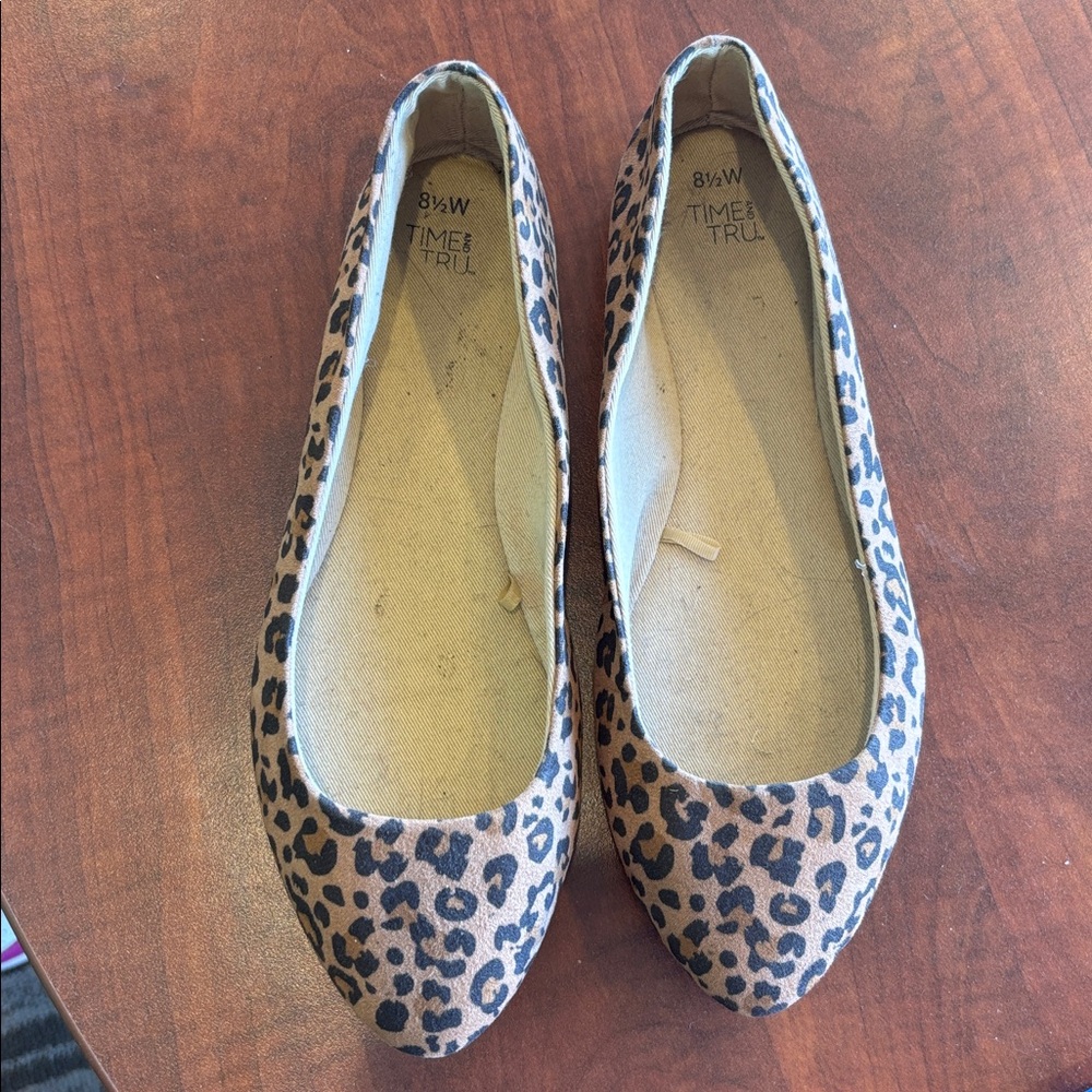 Time and Tru Leopard Print Flats with Silver Buckle